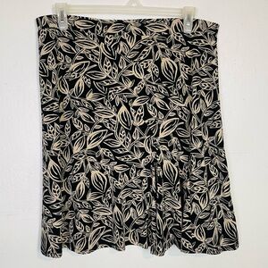 Y2K George Stretch Women's Size XL 16 18 Leaf Print Skirt Knee Length Black Tan